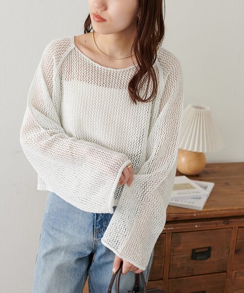 「DISCOAT」 「ANDSEARCH」長袖ニット FREE オフホワイト レディース_画像4