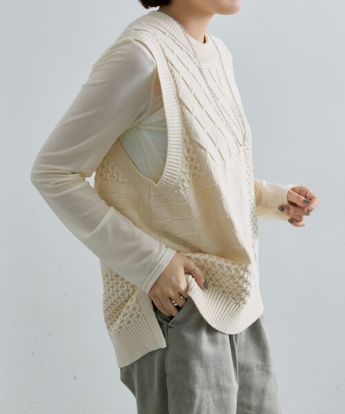 イアパピヨネSUMI STYLE ベージュ ベスト ear PAPILLONNER ベスト ジレ ニットベスト「SUM1 STYLE(スミ