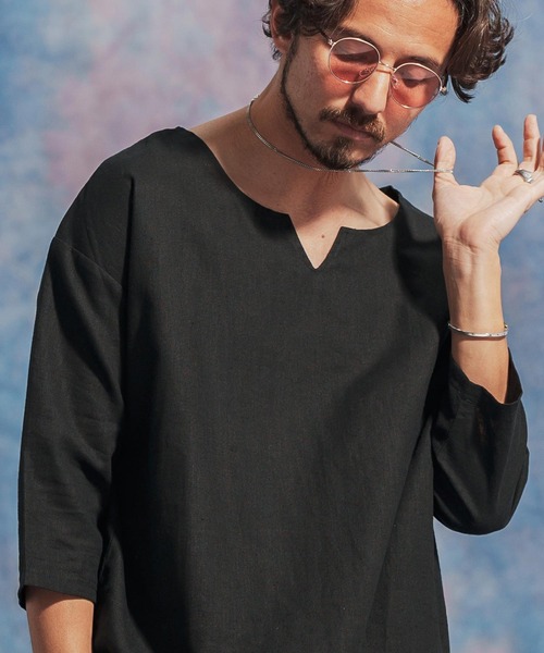 「Jih Nunc」 7分袖シャツ M ブラウン メンズ_画像2