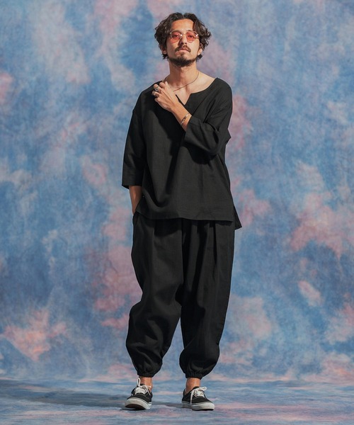 「Jih Nunc」 7分袖シャツ M ブラウン メンズ_画像3