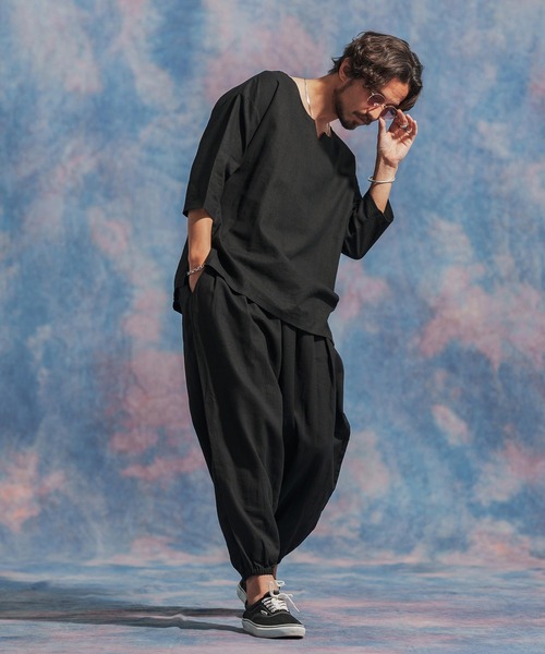 「Jih Nunc」 7分袖シャツ M ブラウン メンズ_画像4