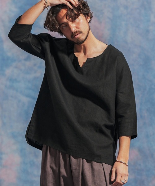 「Jih Nunc」 7分袖シャツ M ブラウン メンズ_画像5