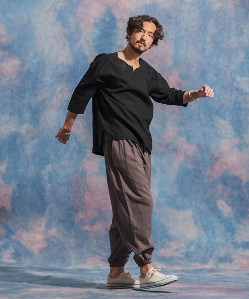 「Jih Nunc」 7分袖シャツ M ブラウン メンズ_画像7