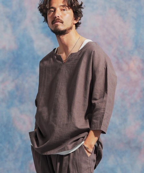 「Jih Nunc」 7分袖シャツ M ブラウン メンズ_画像8