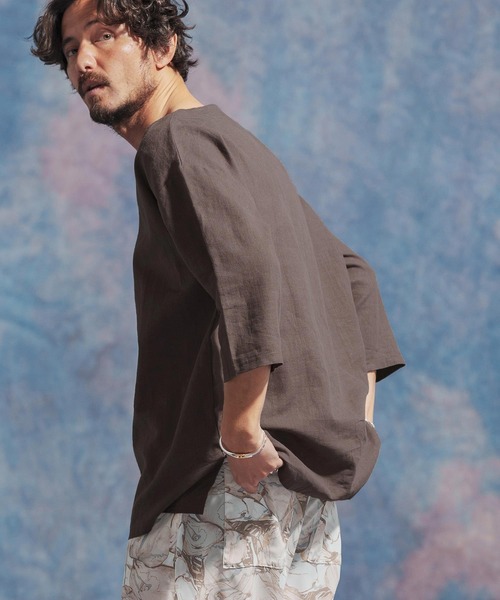 「Jih Nunc」 7分袖シャツ M ブラウン メンズ_画像9