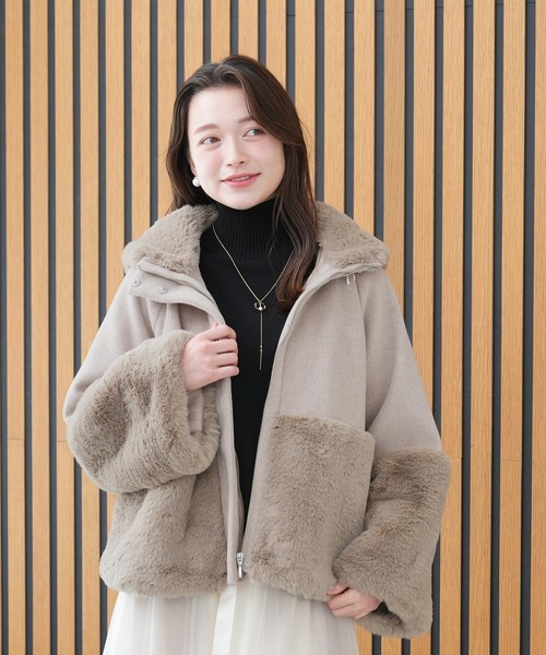 アストリアオディール　ファーコート ASTORIA ODIER コート アウター リボンブローチ付きフードファー