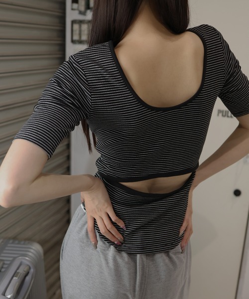 「Mili affinity」 半袖カットソー FREE チャコールグレー レディース_画像9