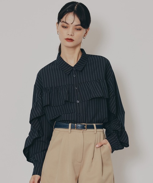 REDYAZEL（レディアゼル） ブラウス シャツ フリルラインストライプ