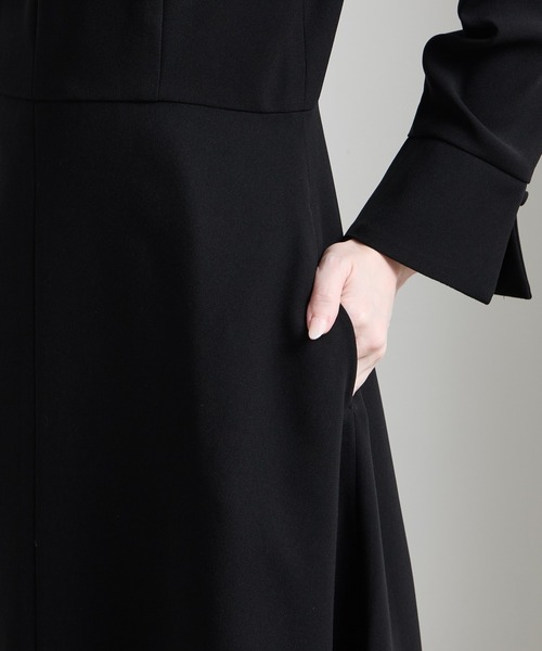 ワンピース 「喪服・礼服」ウォッシャブル カフススリーブAラインフレアブラックフォーマルワンピースの画像