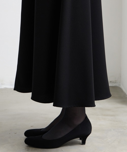 ワンピース 「喪服・礼服」ウォッシャブル カフススリーブAラインフレアブラックフォーマルワンピースの画像