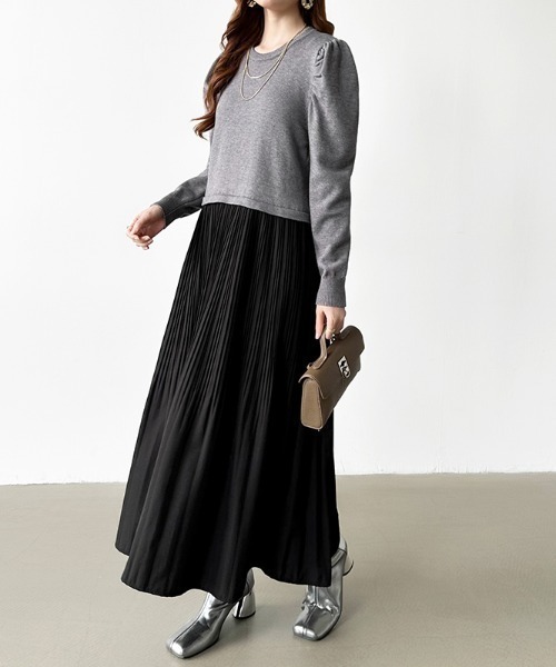 COCOMOMO ワンピース ドッキングワンピース ニット ドッキング