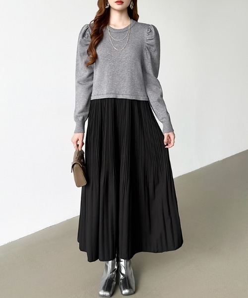 COCOMOMO ワンピース ドッキングワンピース ニット ドッキング