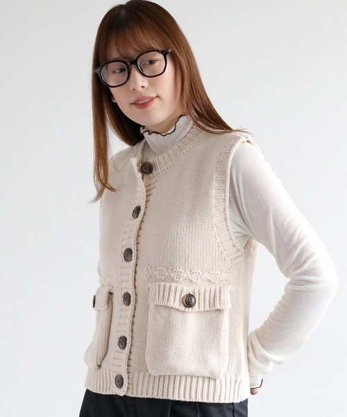 pois ポワ　ニット　ベスト Pois ポワ❢完売❢knit vest ニットベスト ホワイト - メルカリ