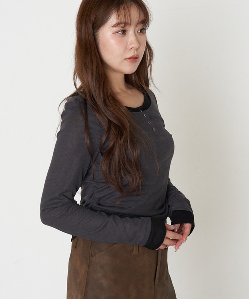 Ray Cassin（レイカズン） tシャツ UネックレイヤードヘンリーロンT