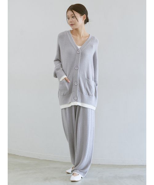 ホットスムーズィーリブカーディガン・ロングパンツ　グレー　上下セット gelato pique（ジェラートピケ） パジャマ ルームウェア レイヤード