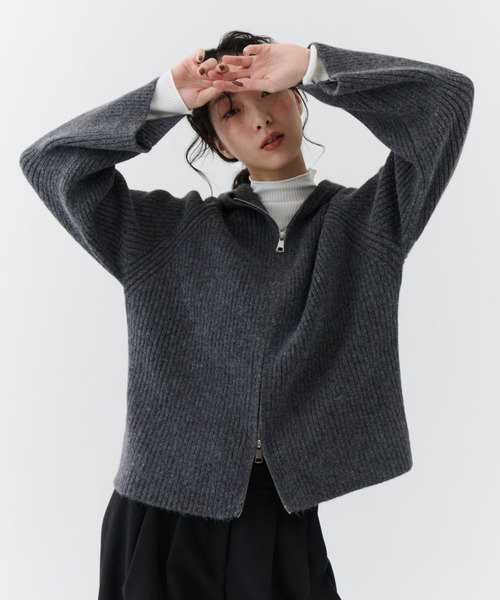 NUJOH tシャツ Rib Hood Knit Cardigan / リブフードニット