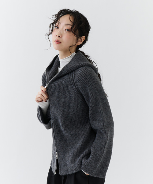 NUJOH tシャツ Rib Hood Knit Cardigan / リブフードニット