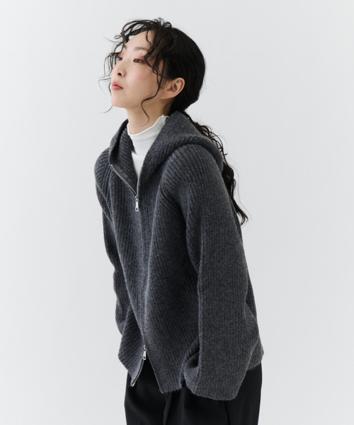 NUJOH tシャツ Rib Hood Knit Cardigan / リブフードニット