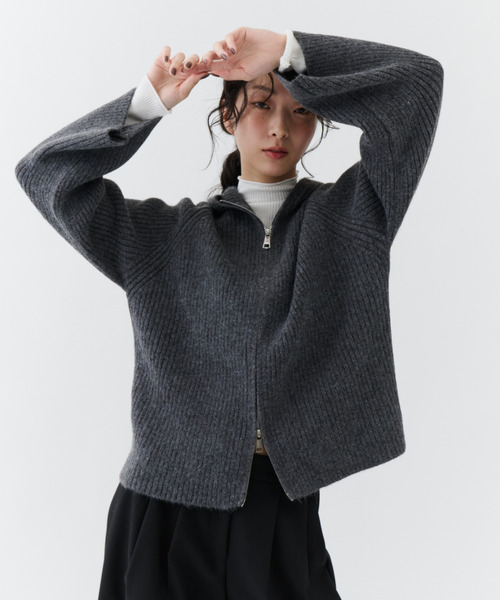 NUJOH tシャツ Rib Hood Knit Cardigan / リブフードニット