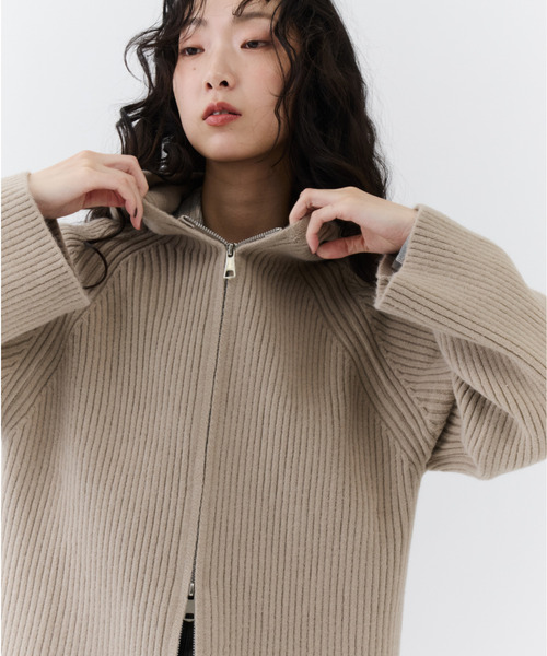 NUJOH tシャツ Rib Hood Knit Cardigan / リブフードニット