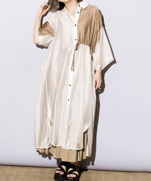 「OSMOSIS」 シャツワンピース ONE SIZE カーキ レディース_画像2