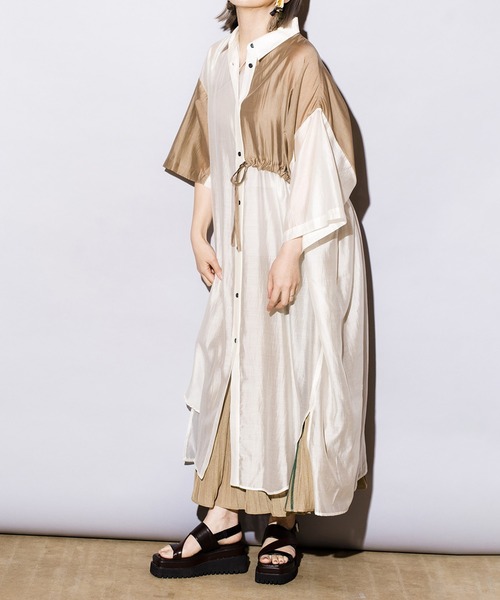 「OSMOSIS」 シャツワンピース ONE SIZE カーキ レディース_画像3