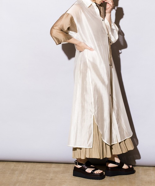 「OSMOSIS」 シャツワンピース ONE SIZE カーキ レディース_画像4