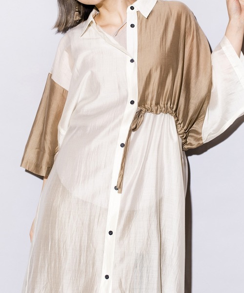 「OSMOSIS」 シャツワンピース ONE SIZE カーキ レディース_画像6