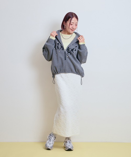 LHELBIE（レルビエ） パーカー パール+ロゴジップパーカー レディース