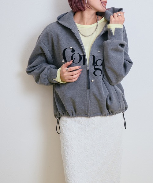 Libelice パーカー Lサイズ LHELBIE（レルビエ） パーカー パール+ロゴジップパーカー レディース
