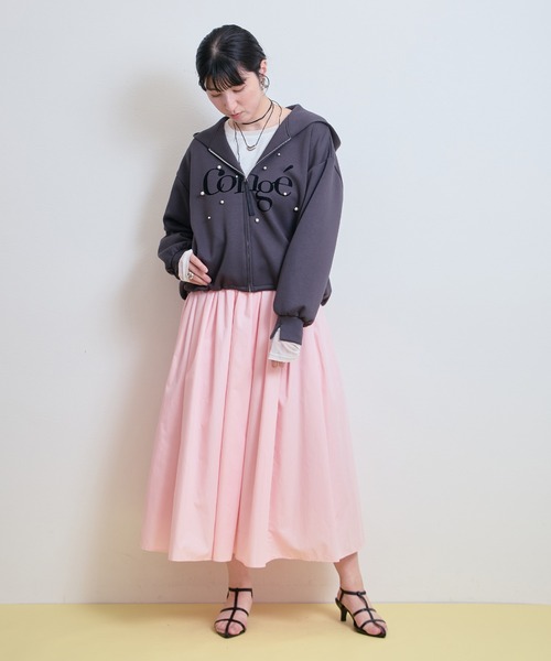 LHELBIE（レルビエ） パーカー パール+ロゴジップパーカー レディース