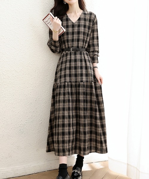 WONDERFUL WORLDチェック柄 半袖ロングワンピース WONDERFUL WORLDチェック柄 半袖ロングワンピース WONDERFUL WORLD