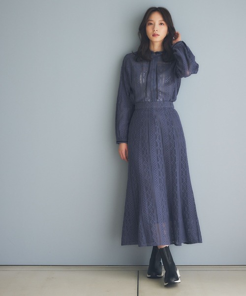 「Andemiu」 フレアスカート SMALL ネイビー レディース_画像2