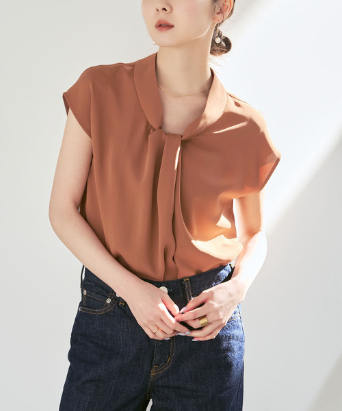 NOBLE（ノーブル） ブラウス シャツ ボウタイライクノースリブラウス