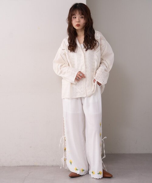 WILLOW パンツ 「willow」スカラップサイド刺繍パンツ レディース