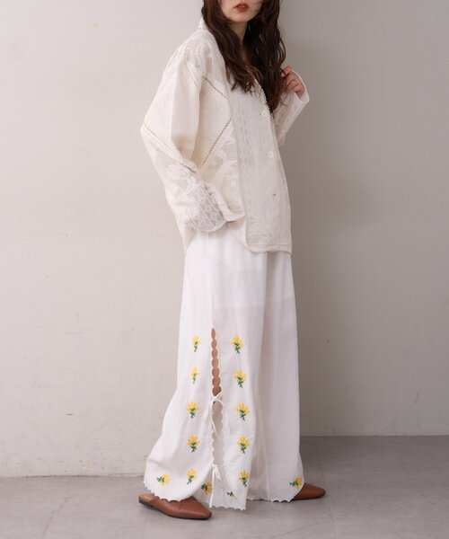 WILLOW パンツ 「willow」スカラップサイド刺繍パンツ レディース