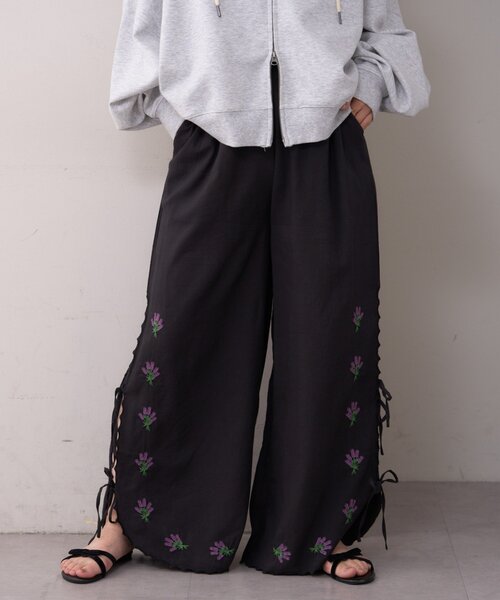 WILLOW ワイドパンツ パンツ 「willow」スカラップサイド刺繍パンツ