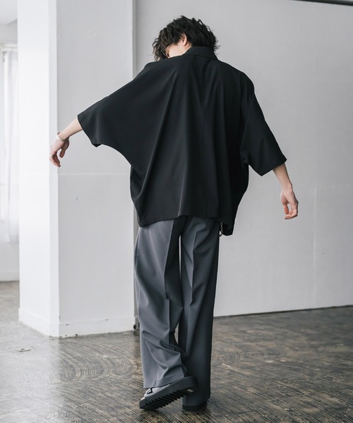 MARC&LONA 黒 スカル 半袖 パンチング ドクロ 48 L ストレッチ Rocky Monroe（ロッキーモンロー） シャツ 半袖 接触冷感 とろみビッグ