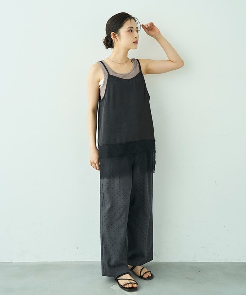 loin. ロワン 雑誌掲載 ミドルタックパンツ 洗える ブラック mil（ミル） ワイドパンツ パンツ 「新色登場♪」「UVケア・接触冷感