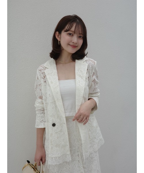 スカート オーナメントレースセミフレアスカートの画像