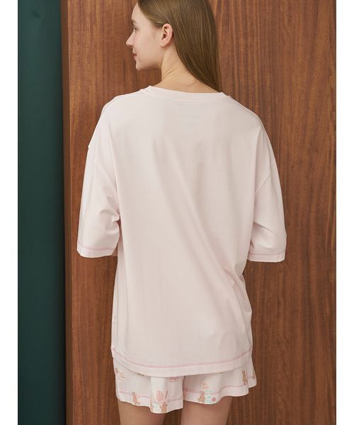パジャマ ルームウェア アイスクリームベアワンポイントTシャツ レディースの画像