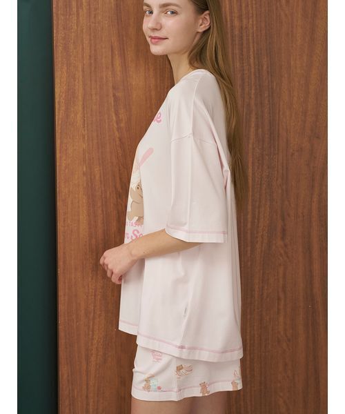 パジャマ ルームウェア アイスクリームベアワンポイントTシャツ レディースの画像