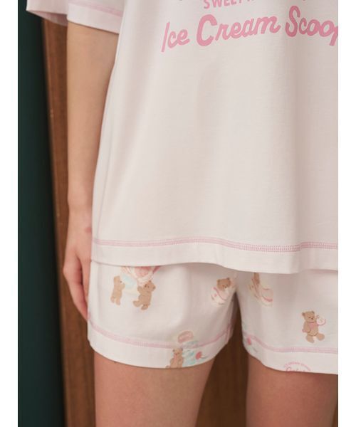 パジャマ ルームウェア アイスクリームベアワンポイントTシャツ レディースの画像
