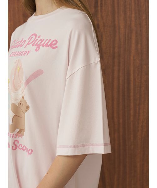 パジャマ ルームウェア アイスクリームベアワンポイントTシャツ レディースの画像