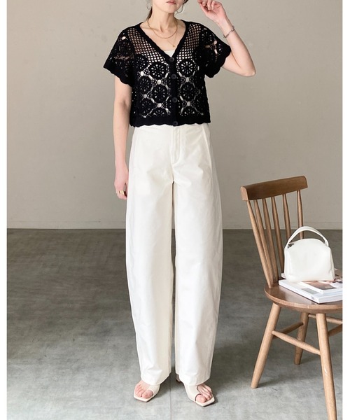She's Closet カーディガン 半袖 綿100% 半袖 ショート丈 Vネック