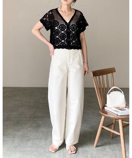 She's Closet カーディガン 半袖 綿100% 半袖 ショート丈 Vネック