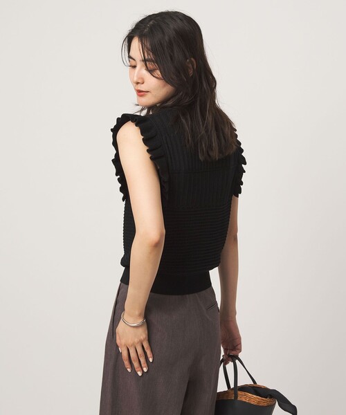 フォクシー 袖フリル ノースリーブ ニット カットソー ブラック 38 green label relaxing（グリーンレーベルリラクシング） ニット