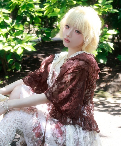 myu：loret（ミュウロレット） カーディガン 半袖 ローズレースボレロ