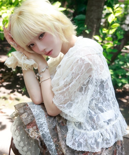 myu：loret（ミュウロレット） カーディガン 半袖 ローズレースボレロ