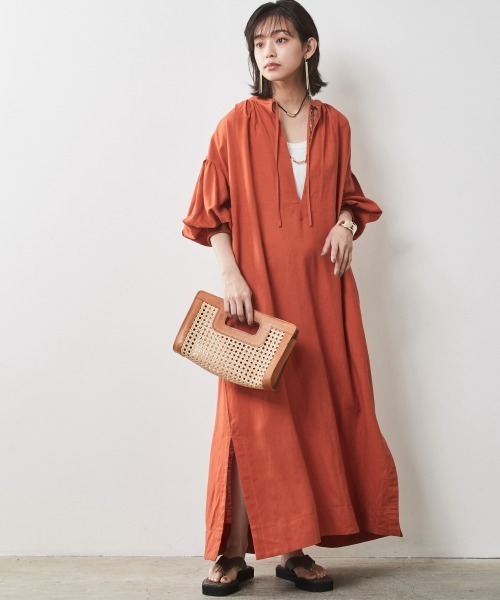 「CHIC STYLE」 長袖ワンピース 5L オレンジ レディース_画像8
